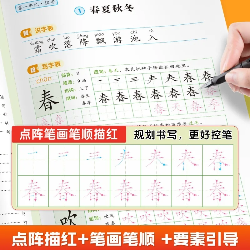 Chinese Synchronized Calligraphy Practice Poster for First Grade Students, Synchronized Textbooks for Primary School Students