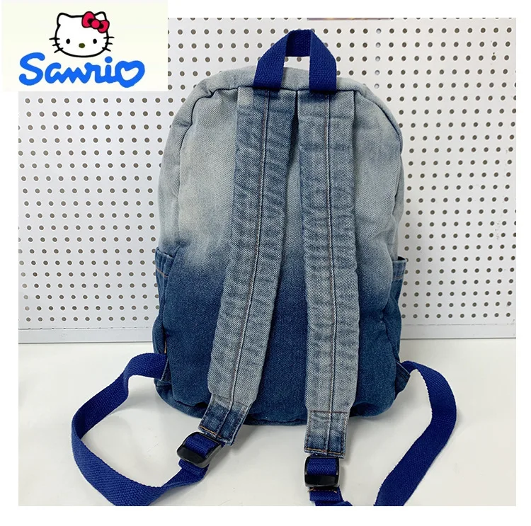 Sanrio Fashion Retro Cowboy Color blocked Backpack Student Sweet and Cute Cartoon Hello Kitty Large Capacity Backpack