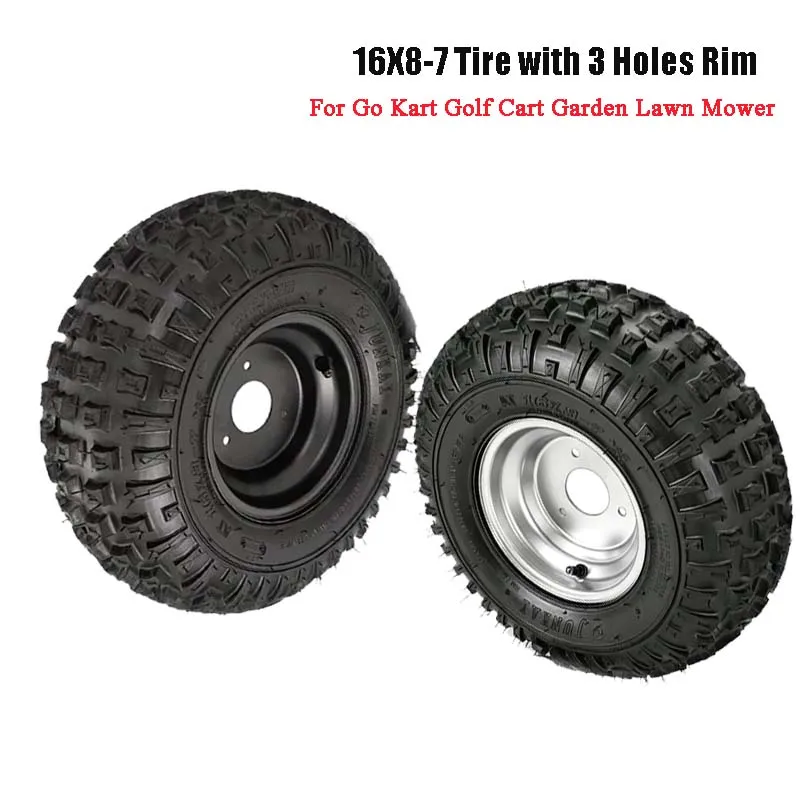 16X8-7 Tire with 3 Holes Rim 6PR Excellent Road Grip 7 Inches ATV UTV Tire Wheel for Go Kart Golf Cart Garden Lawn Mower