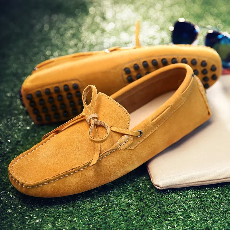 Loafers Men Handmade Leather Shoes Casual Driving Flats Slip-on Moccasins Boat Shoes Plus Size Lace-up lazy bean shoes