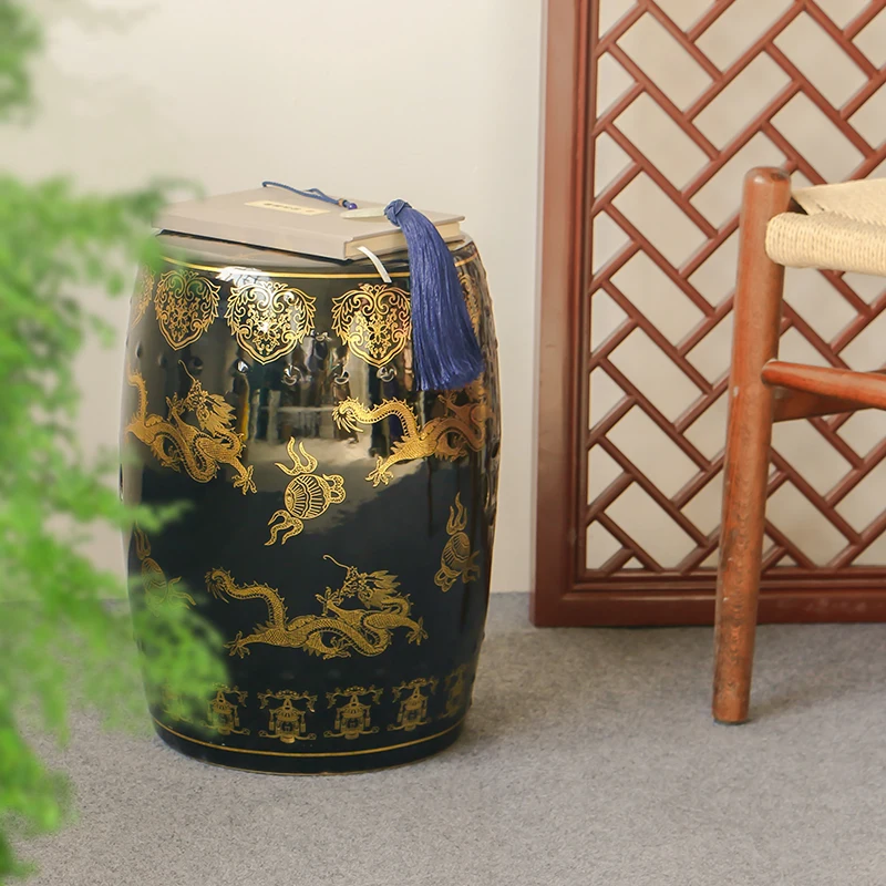 Jingdezhen Ceramic Stool Blue And BLACK Porcelain Stool Balcony Bathroom Stool home decoration Patio Stool