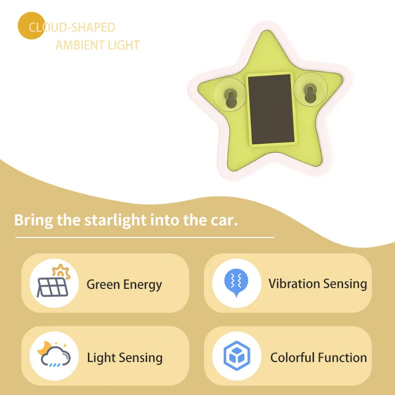 Car solar decorative lights, star shaped LED warning lights, triangular windows, rear windows, cloud car atmosphere lights