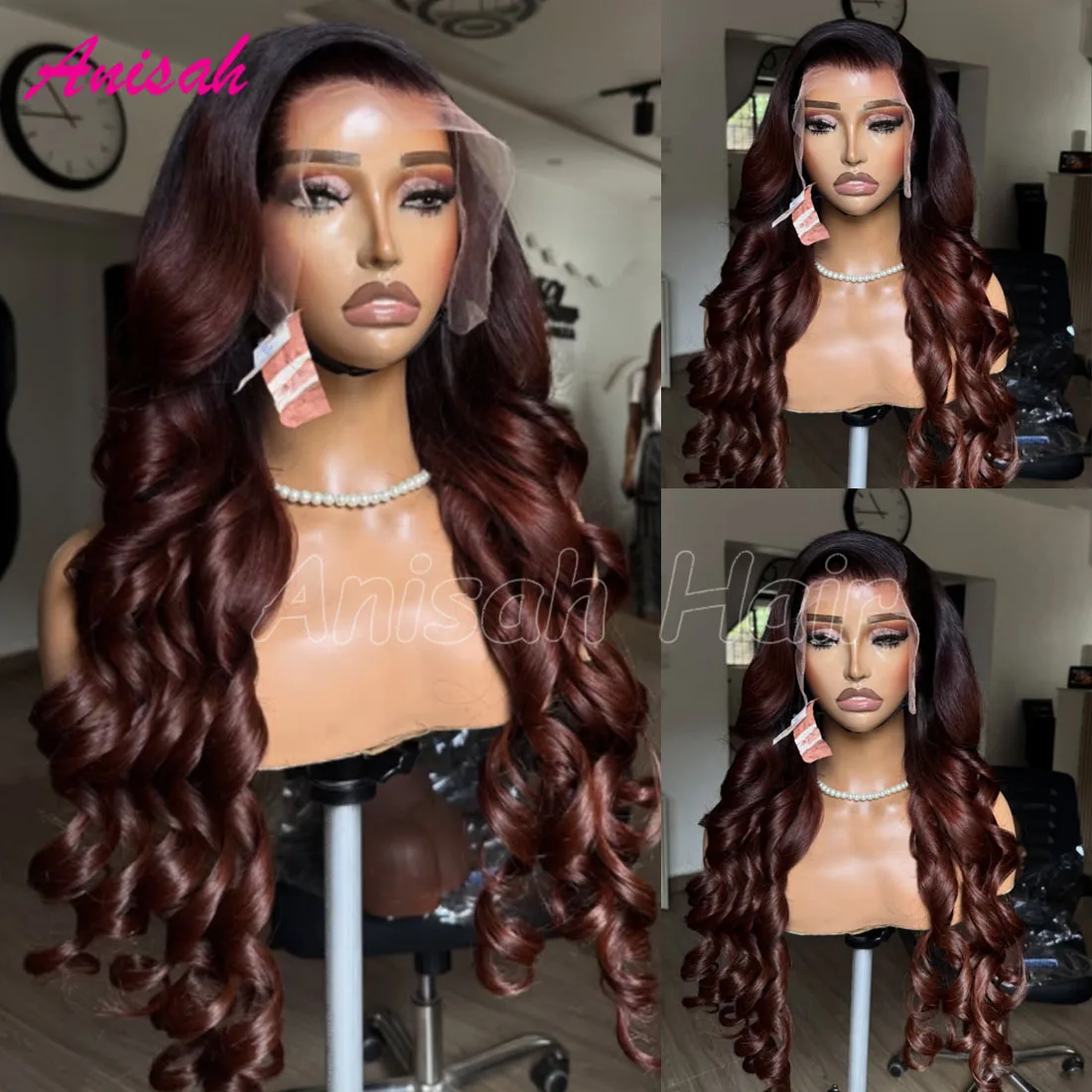 

Парики из натуральных волос на кружеве с эффектом омбре, свободные волны, шоколадно-коричневый цвет, бесклеевые парики из человеческих волос 5x5, парик с закрытием шнурка, предварительно выщипанный