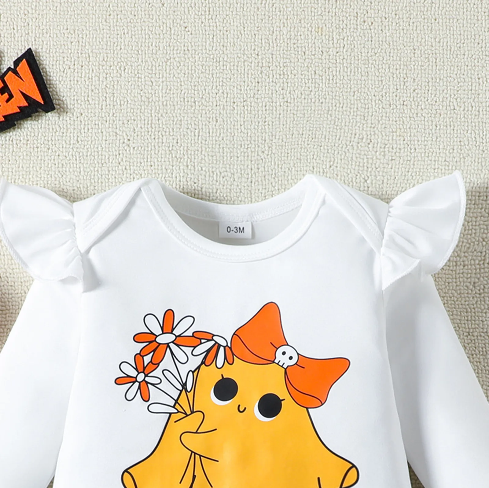 Halloween Cute Baby Girl Outfit Cartoon Ghost with Flowers Print Costume My First Halloween Crew Neck with Bow Newborn Costume