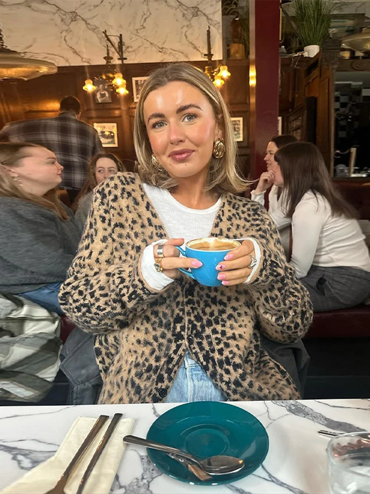 秋冬新作 レディース レオパード柄 ニットカーディガン カジュアル ニットウェア ファッションボタン セーター アウター 長袖 ストリートウェア