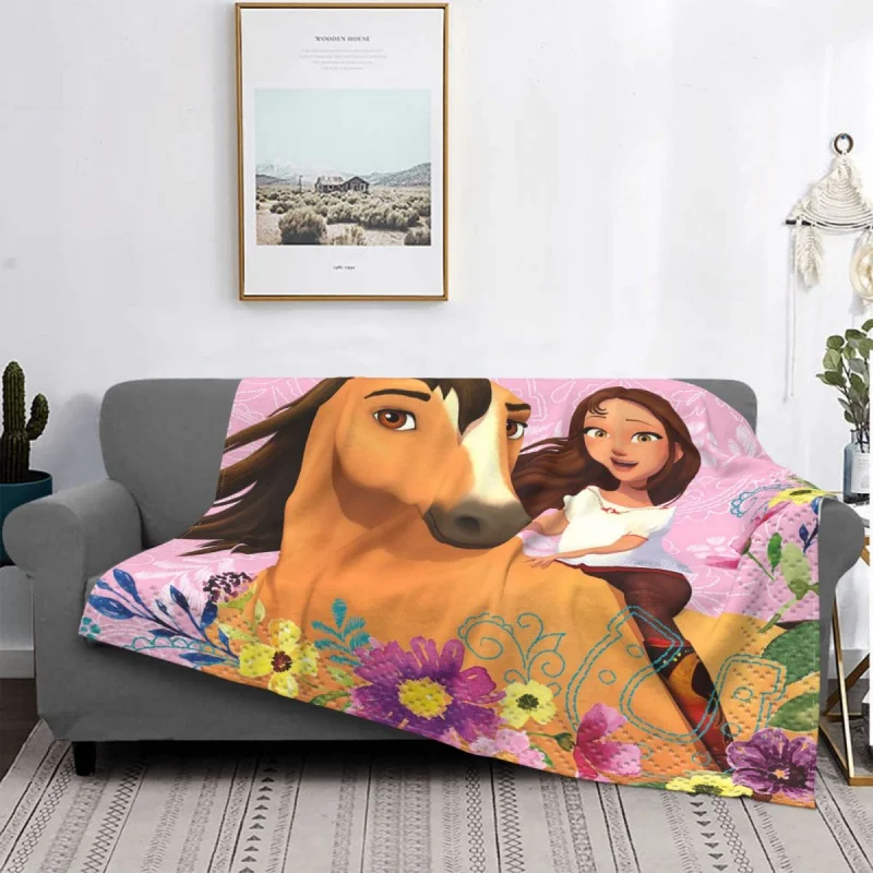 Spirit Riding Free Blanket Sofa Cover Flannel Summer Horses Cartoon Breathable Thin Throw Blanket for Sofa Car Plush Thin Quilt