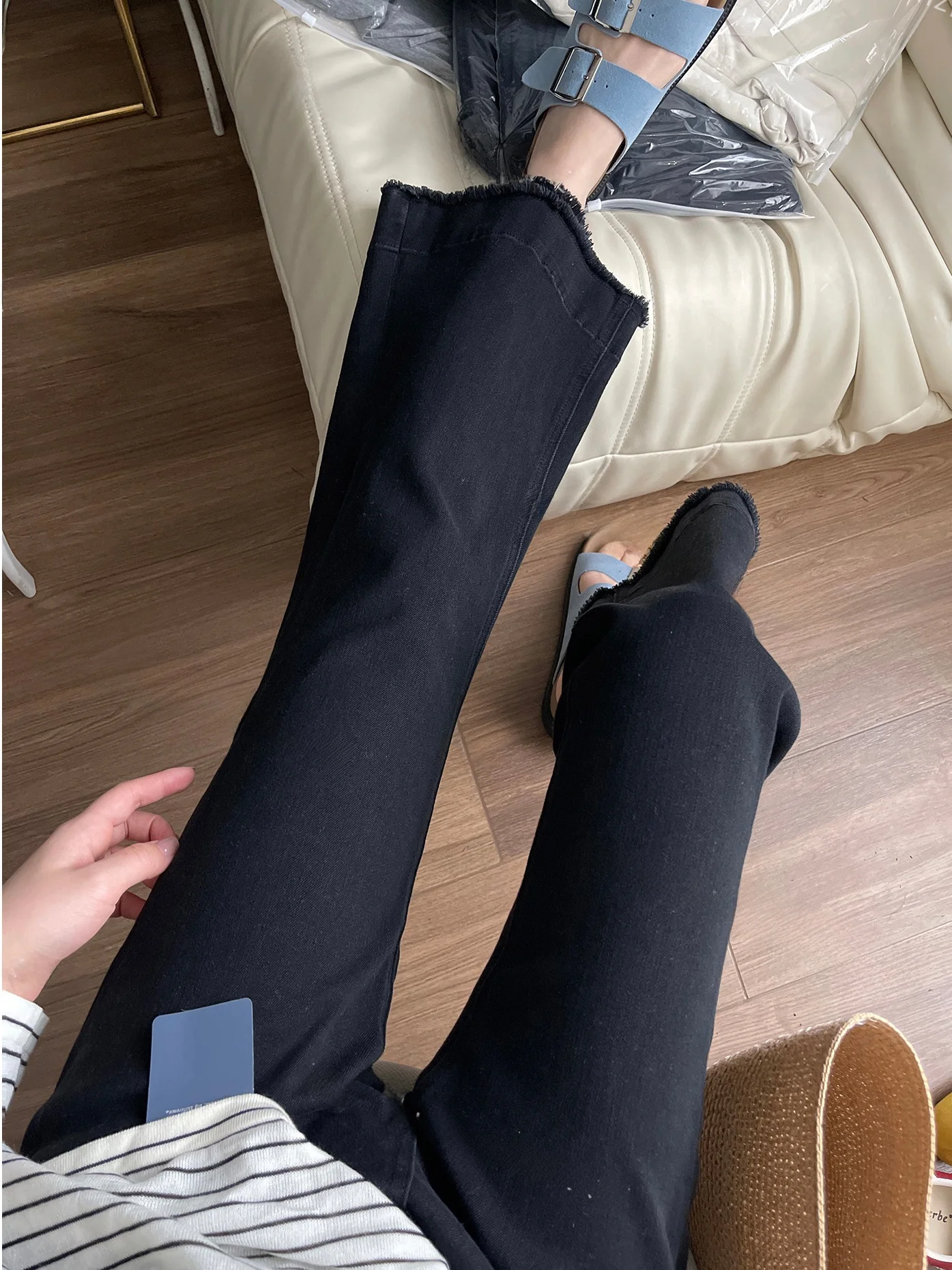

High Waist Flared Jeans Women's Spring Summer New Style Four-Sided Elastic Black Slimming Crop Pants Denim Bell Bottoms