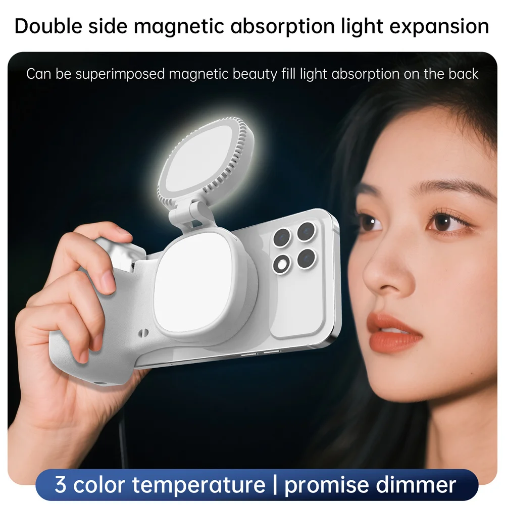 360 Rotation Magnetic Camera Grip w Fill Light for MagSafe iPhone Shutter Bluetooth Remote Control Selfie Handle Stabilizer