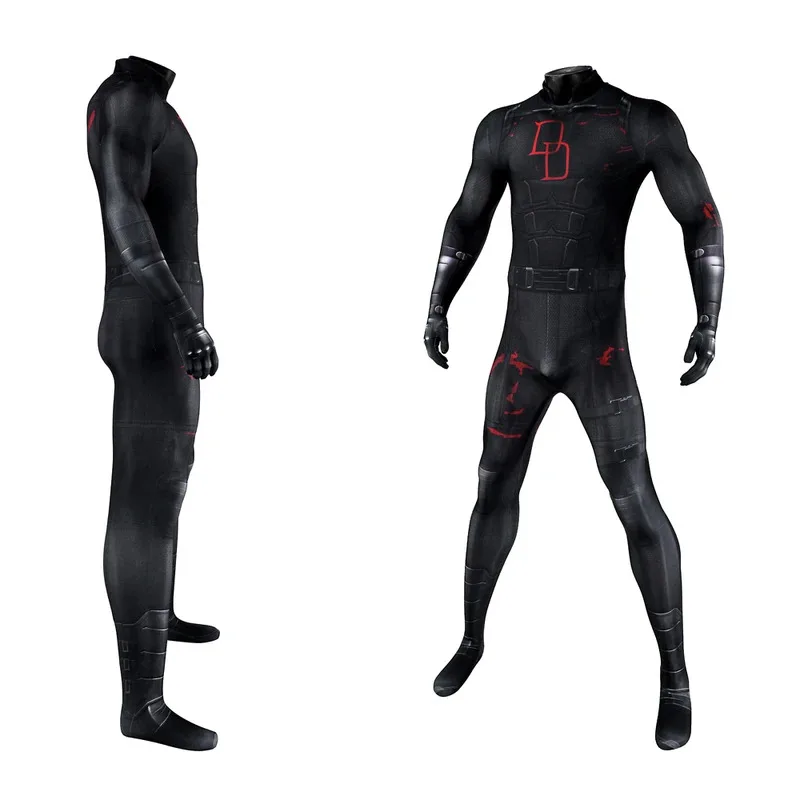 

2025 Zentai Superhero MattMurdock Cosplay Black Tight 3D Printing Jumpsuit Mask Costume Halloween Carnival Party Outfit ft1/