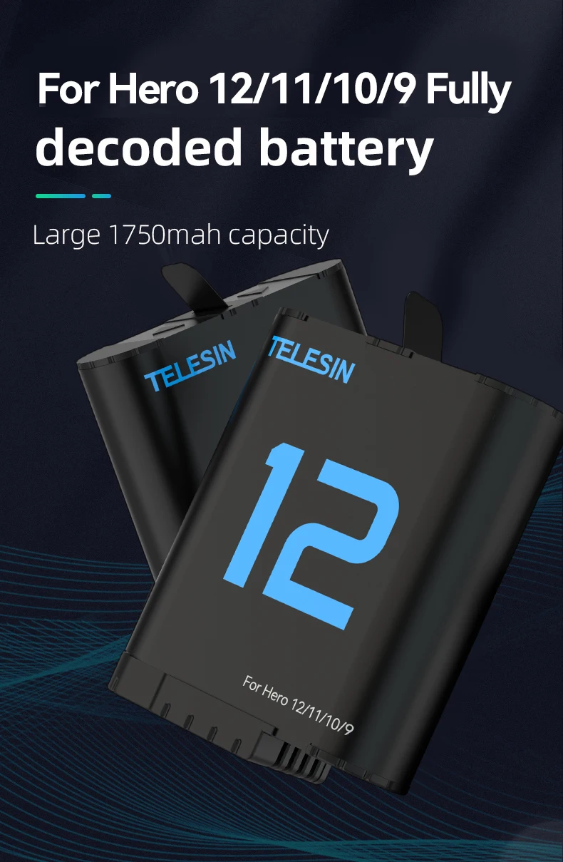 TELESIN 1750 mAh Akku für GoPro Hero 9 10 11 12 Akku 3 Slot Silikon Anti-Fall wasserdichte Ladebox mit TF-Kartenleser – Detail 11