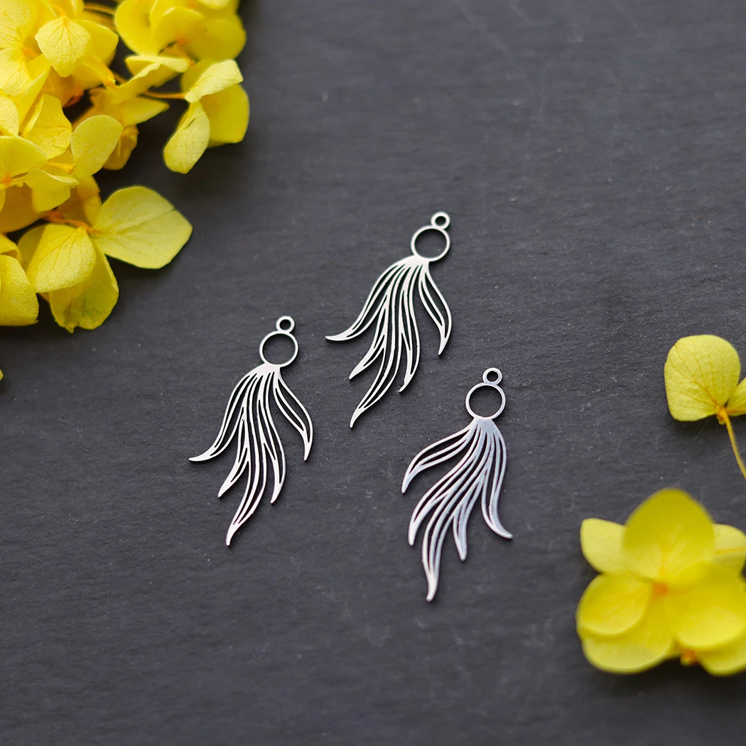 3pcs Stainless Steel Water Grass Charms DIY Pendants For Necklace Earrings Jewelry Making Women's Accessories