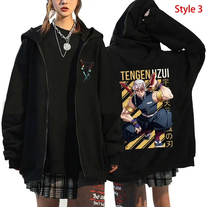 New Anime Uzui Tengen Printed Zipper Hooded Fashion Women Men Sweatshirt Y2K Casual Sport Hoodie Long Sleeve Tops