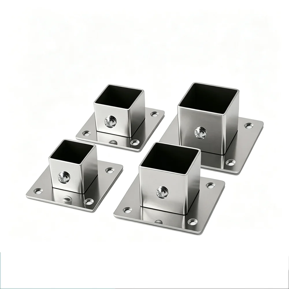 2mm Thick Stainless Steel Square Tube Flange Base, Universal Side Mount Pipe Holder for Shelves & Clothes Rail