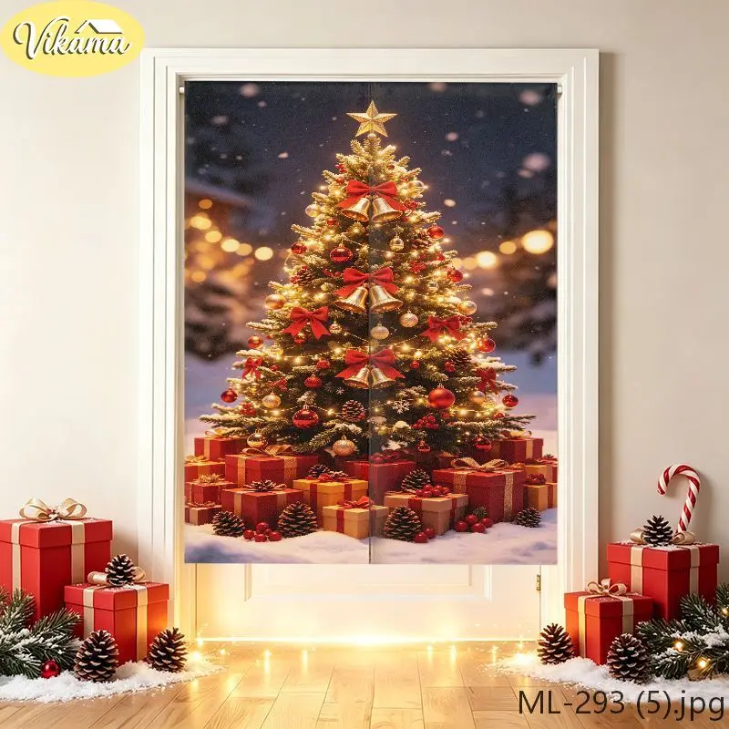 VIKAMA Christmas Door Curtain Cozy Fireplace Living Room HD Print, Easy Hang Festive Door Cover, Winter Holiday Decor - view 5