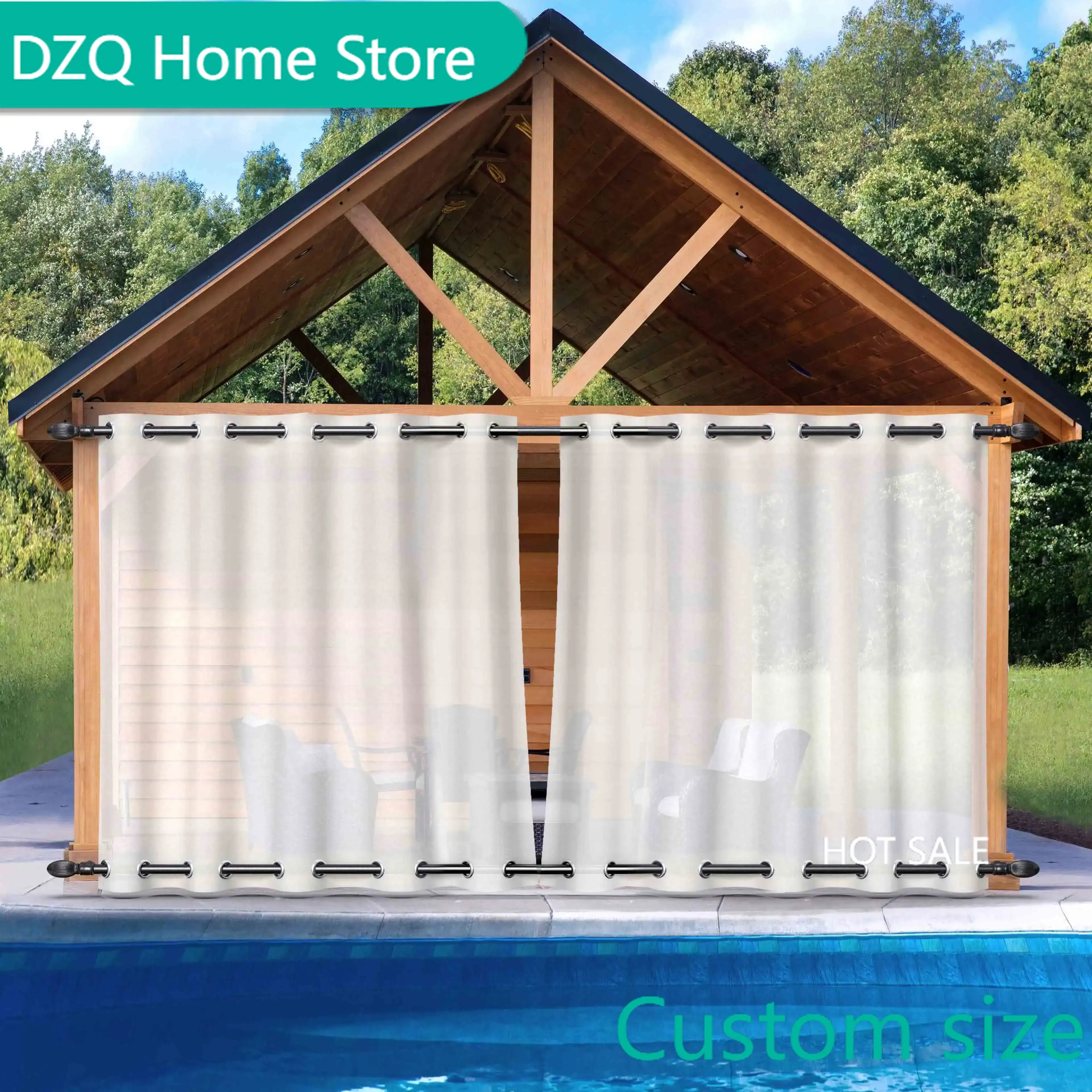 

Outdoor Sheer Curtains, Waterproof Wind-Break Canopy Drapes Blinds for Privacy, Porch, Gazebo, Deck and Pergola