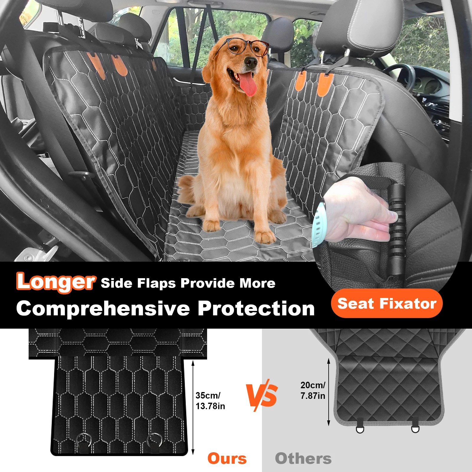 

Waterproof PET Car Seat Cover Oxford Fabric for Car Sedan SUV Truck Rear Dog Hammock with Mesh Window And Dog Seat Belt