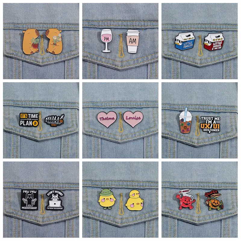Cartoon Animals 2Pcs/Sets Enamel Pin Creative Capybara Ducks Alpacas Halloween Ghosts Metal Brooch Lapel Badge Wholesale Jewelry