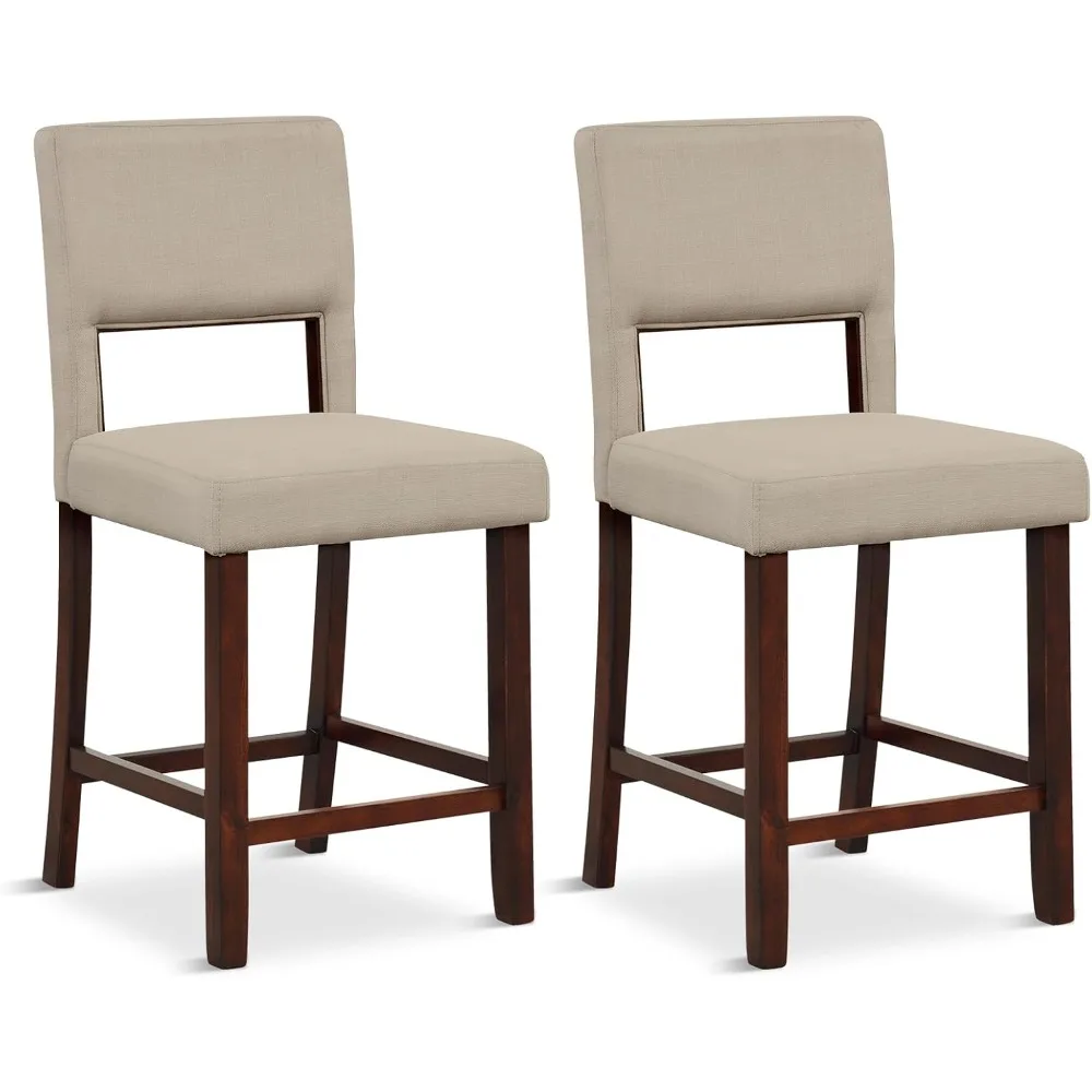 

24.5" Counter Height Bar Stools Set of 2, Linen Barstools with Back, Rubber Wood Legs, Max Load 400 Lbs, Modern Upholstered Bar