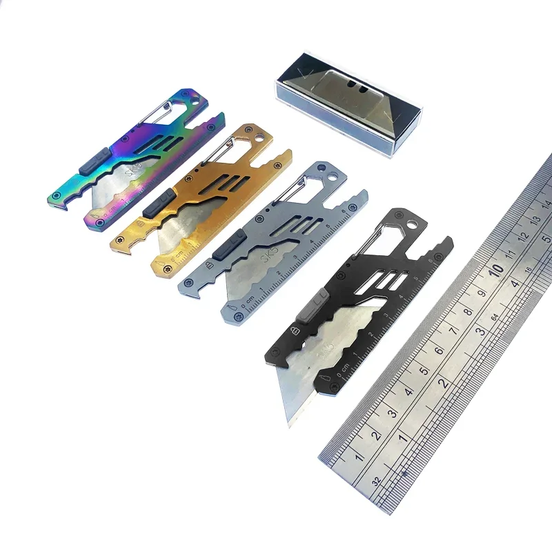 Heavy Duty Trapezoid Safety Retractable SK5 Sharpe Quick Utility Knife Paper Cutting EDC  Titanium Portable Carving Art Knife