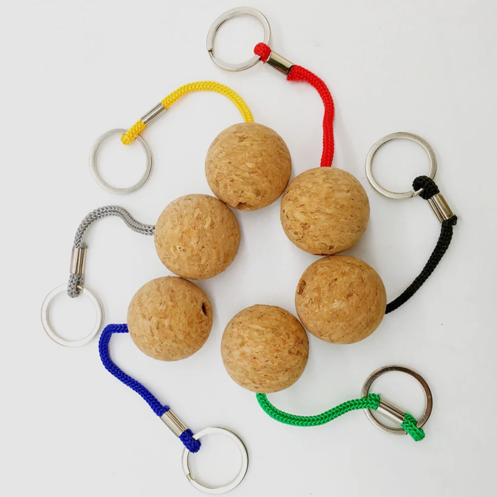 Creative 35mm Round Floating Cork Ball Keychian Float Kayak Rope Buoyant Key Ring Floating Cork Ball Sailing Keychian