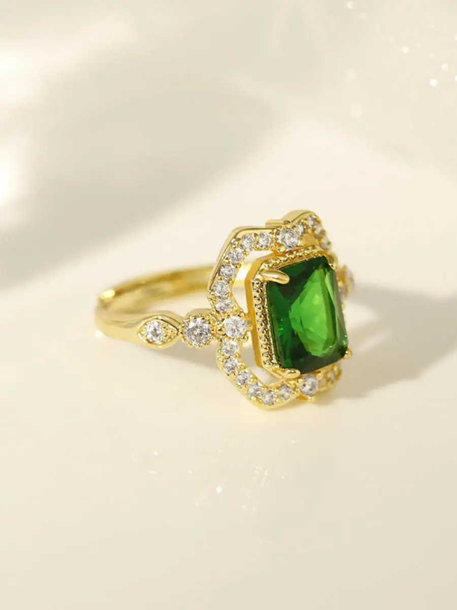 

Роскошное винтажное изумрудное кольцо для женщин, модный дизайн, кольцо на указательный палец с бриллиантами, в стиле королевского двора, элегантное, в стиле Queen Sle