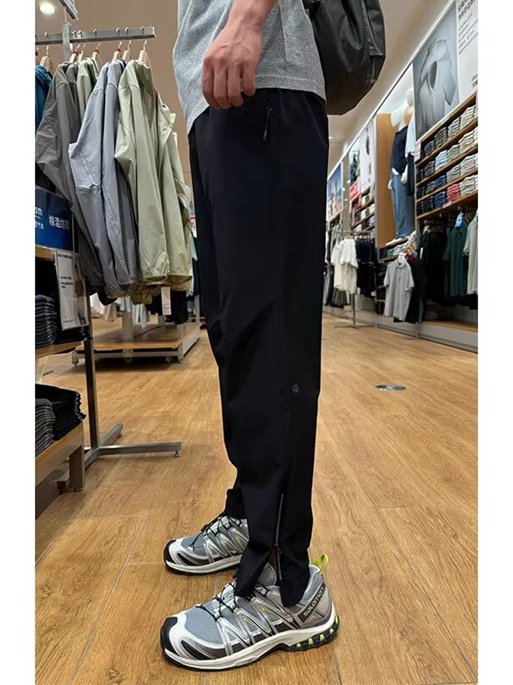 미국 스타일 기능성 남성 여름 얇은 소프트 쉘 등산 바지 사이드 지퍼 빠른 건조 작업복 청바지 스트레이트 레그 바지