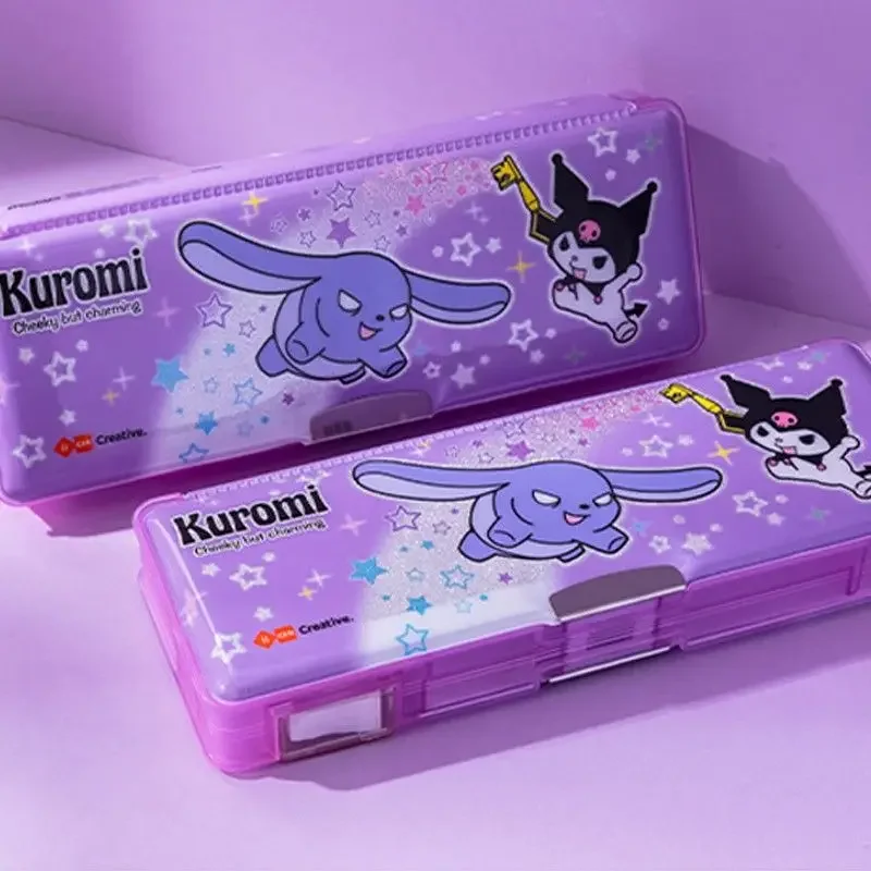 Sanrio Kuromi kawaii multifunctional stationery box student double-layer pencil box cute girl creative quicksand pencil box