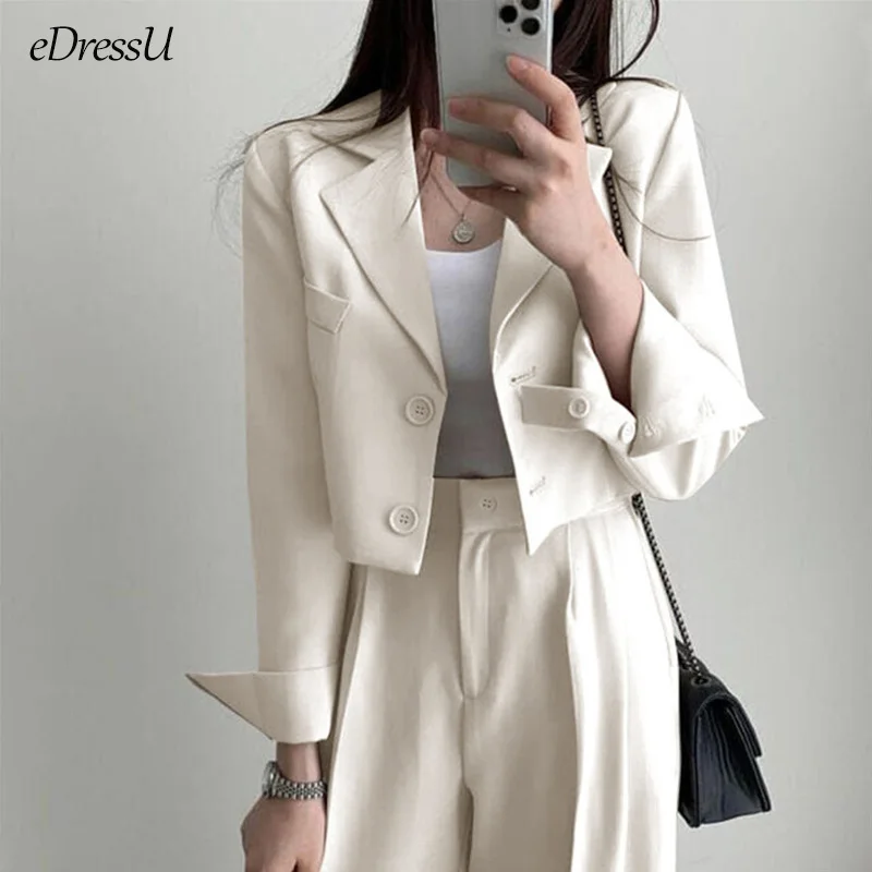 Woman 2PCS Short Blazer Jacket Long Pants Trousers Pink Suits Two-Piece Women Set Office Business Casual Wear ZX-827