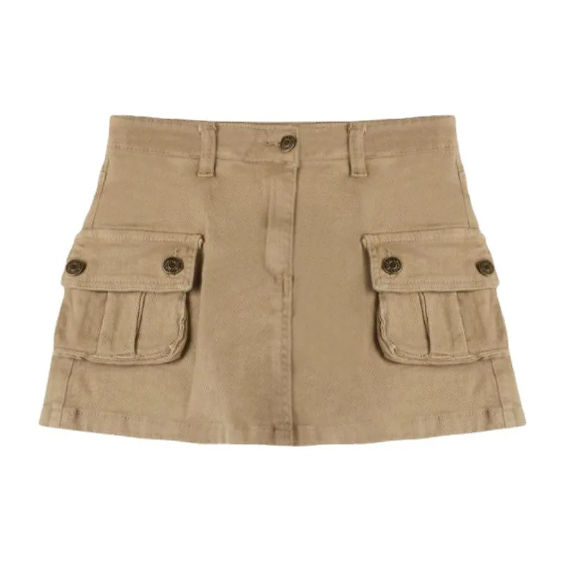 High Waist Khaki Cargo Skort for Women 2026 Autumn Y2K American Slim Anti-Exposure A-Line Mini Skirt Hot Girl Casual Bottoms