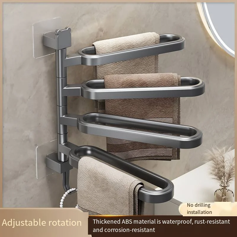 180° Rotation Rotatable Towel Holder Space Saving No-Punching Swivel Towel Rack Multi-layer Wear-resistant Towel Hanger Kitchen