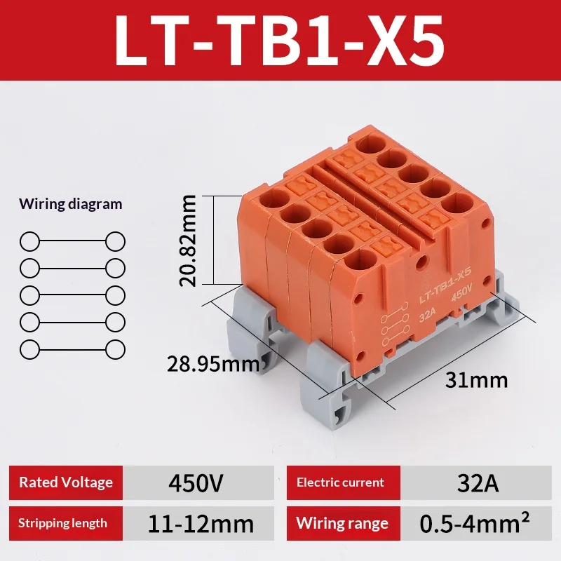 Push-in-Klemmenblock, Mehrfach-Ein- und Ausgangsklemme, Schnellverbindung von Drähten, DIN-Schienen-Kabelverbinder, Universelle Anschlussdose TB1-X6D