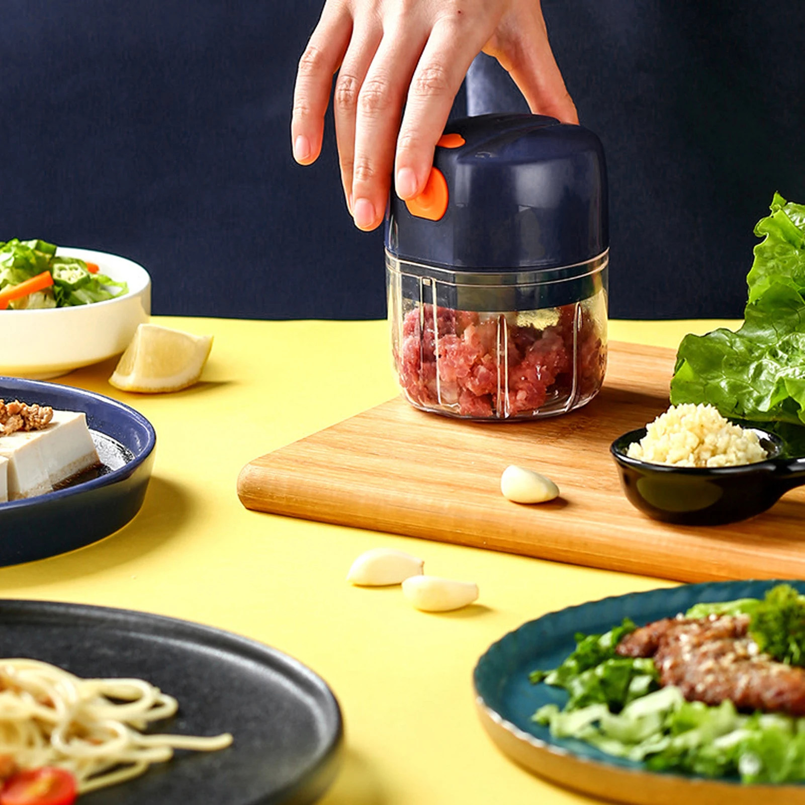 Picadora de ajo eléctrica de Material PP, picadora de ajo para restaurante, cocina, hogar