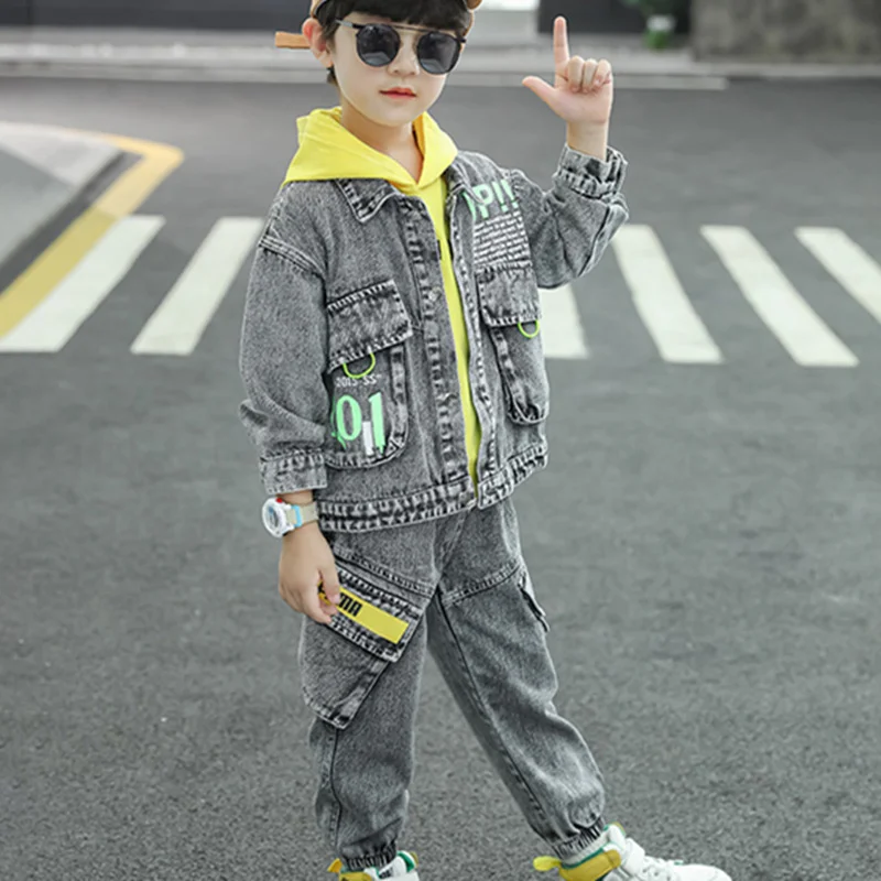 Boys Suit Coat+Pants Cotton 2Pcs/Sets 2023 Classic Jean Spring Autumn Sports Sets Tracksuit Children Clothing