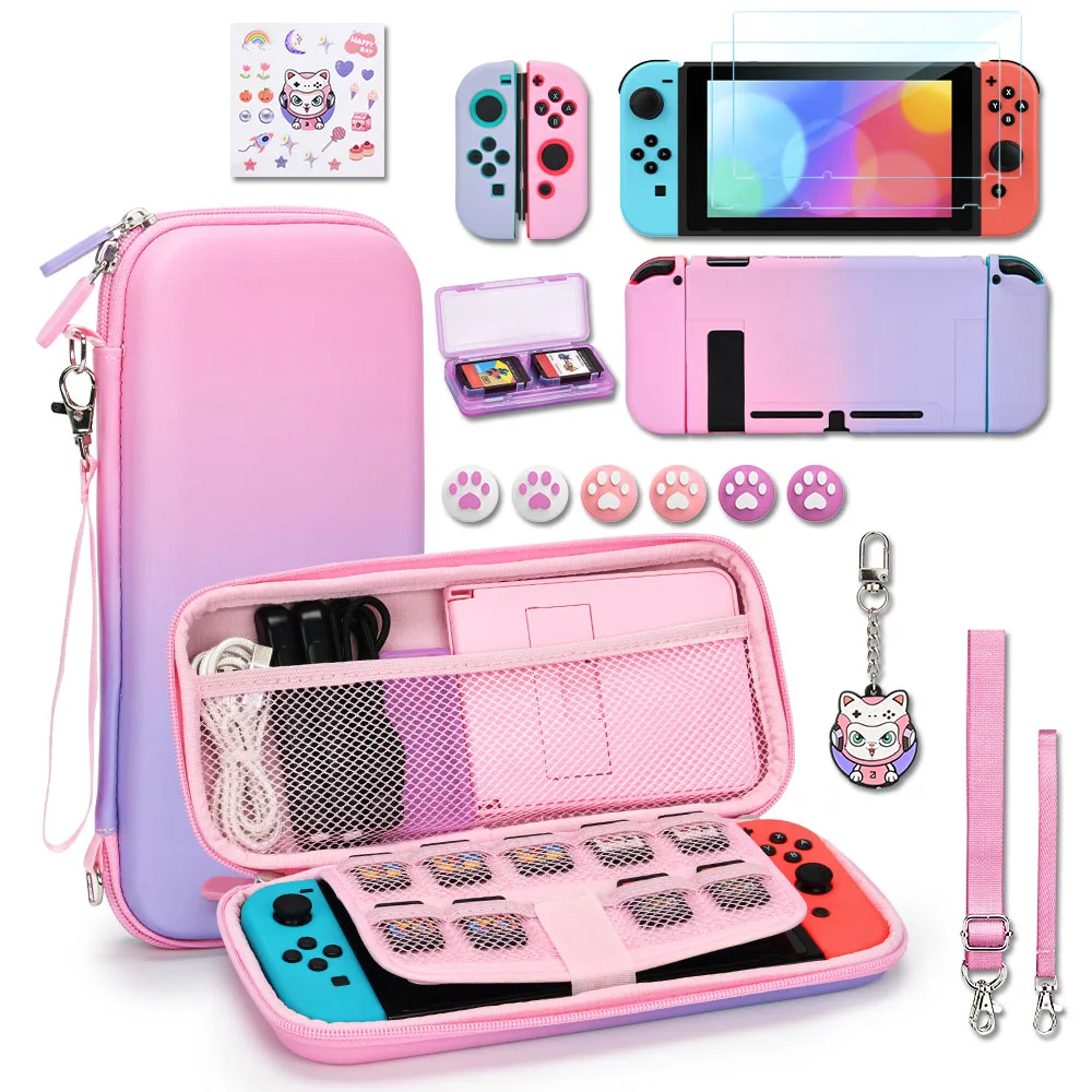 16 in 1 Switch Accessory Set for Switch 2017 Model with Switch  Storage Bag Protective Case Screen Protector Cute Thumb Caps