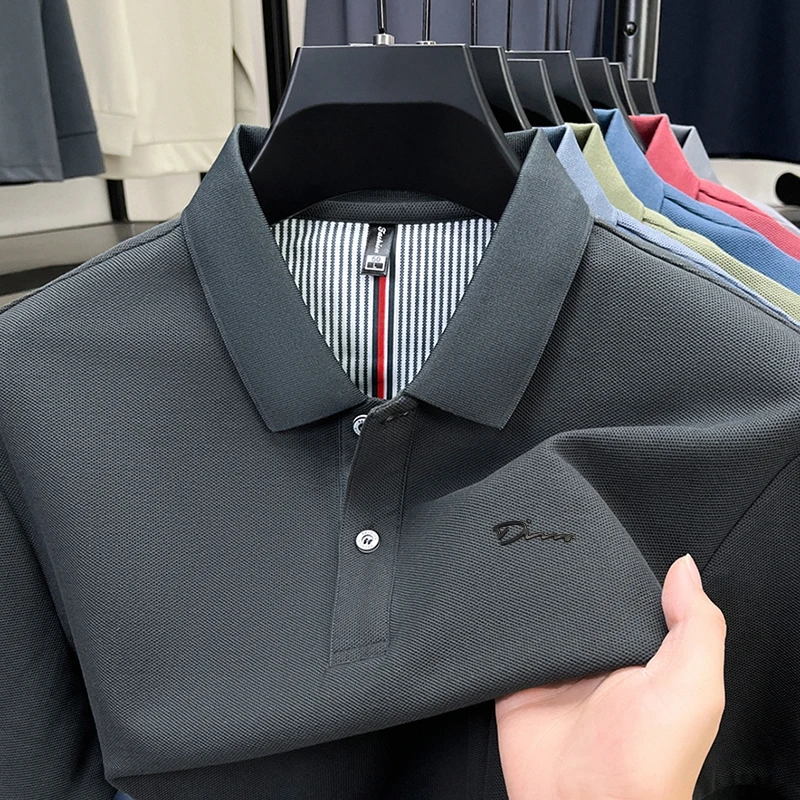 Camisa polo masculina de designer original lapela carta impressão manga curta verão respirável camiseta negócios moda clássico masculino wear