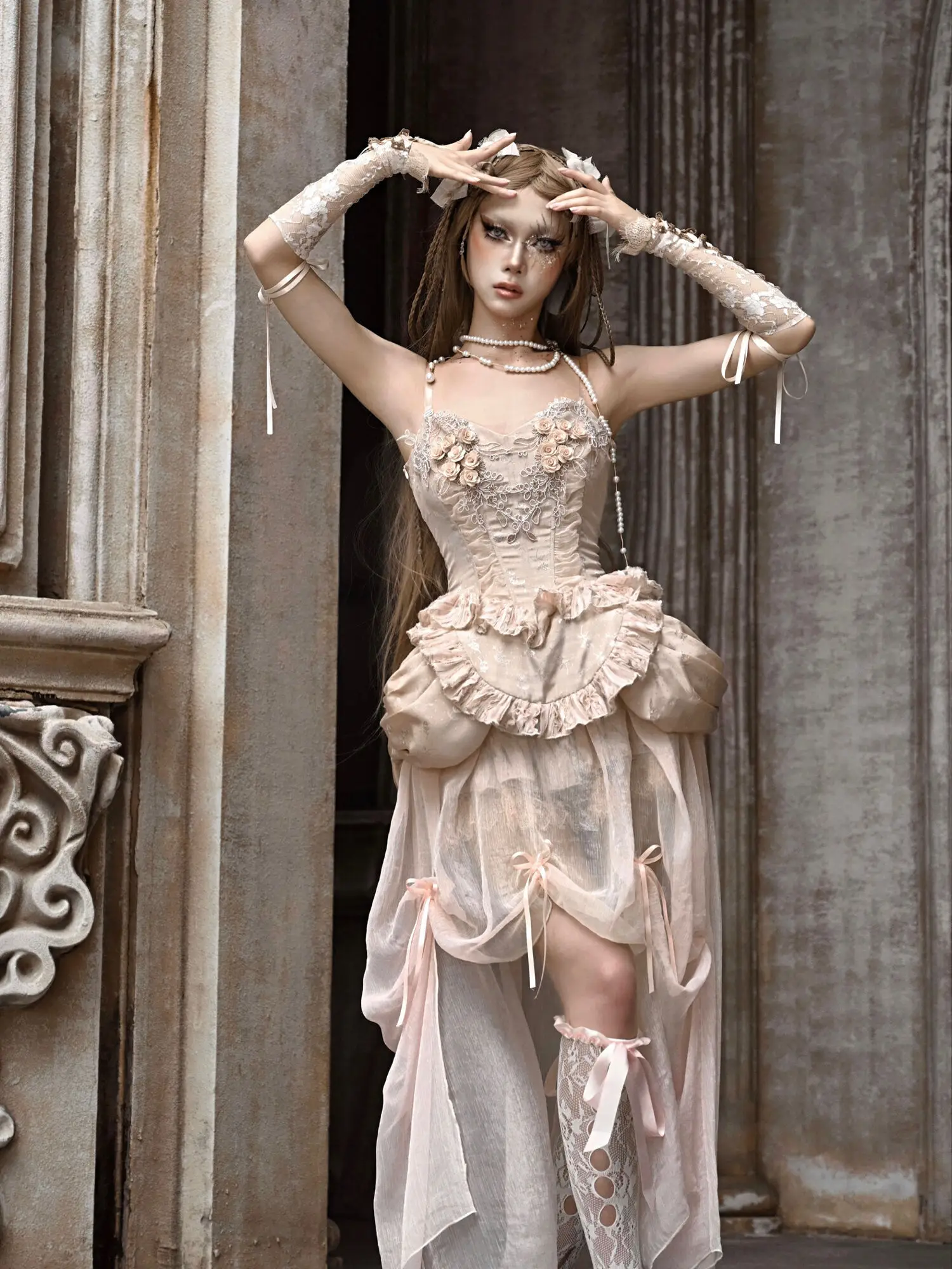 Lolita Classical Princess Chiffon European Rococo Halloween Fish Bone Tight Chest Elegant Women's Dress