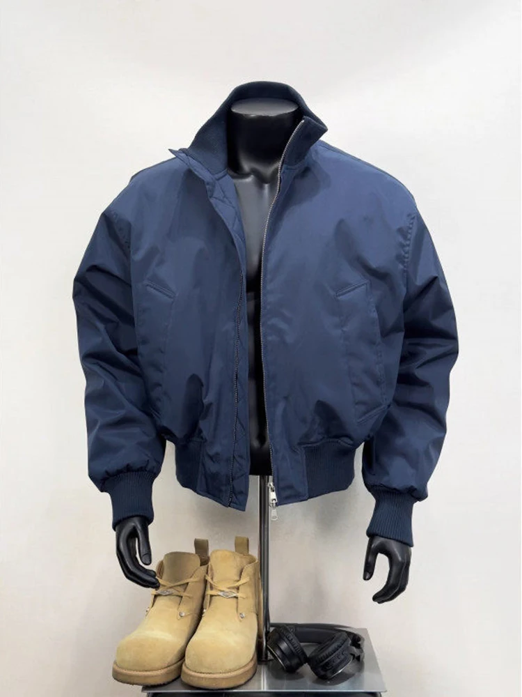 

Мужская утепленная зимняя куртка-бомбер из хлопка и полиэстера, синяя, в американском стиле, Cleanfit, с длинными рукавами, на молнии