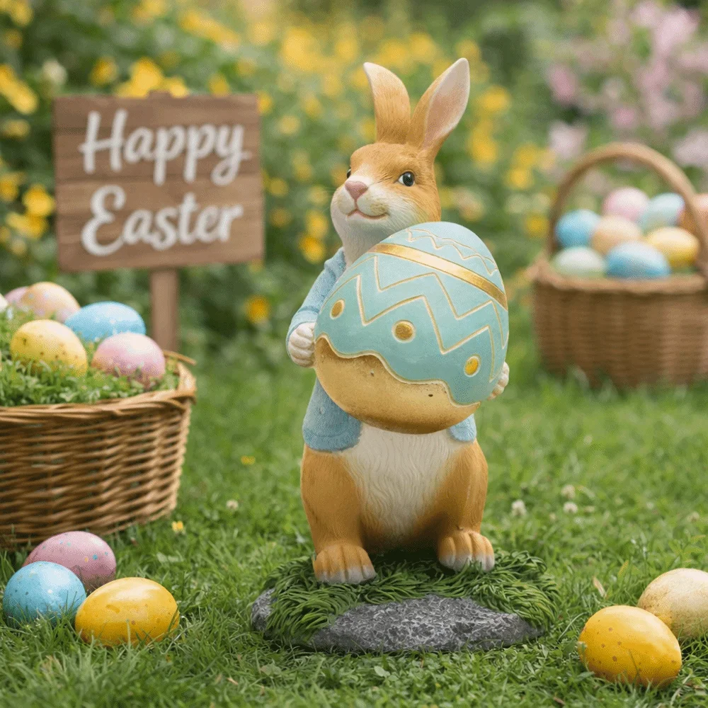 Hand-Painted Easter Bunny Figurine DIY Resin Easter Bunny Ornament Cute Appearance Simulation Bunny Resin Rabbit Decoration