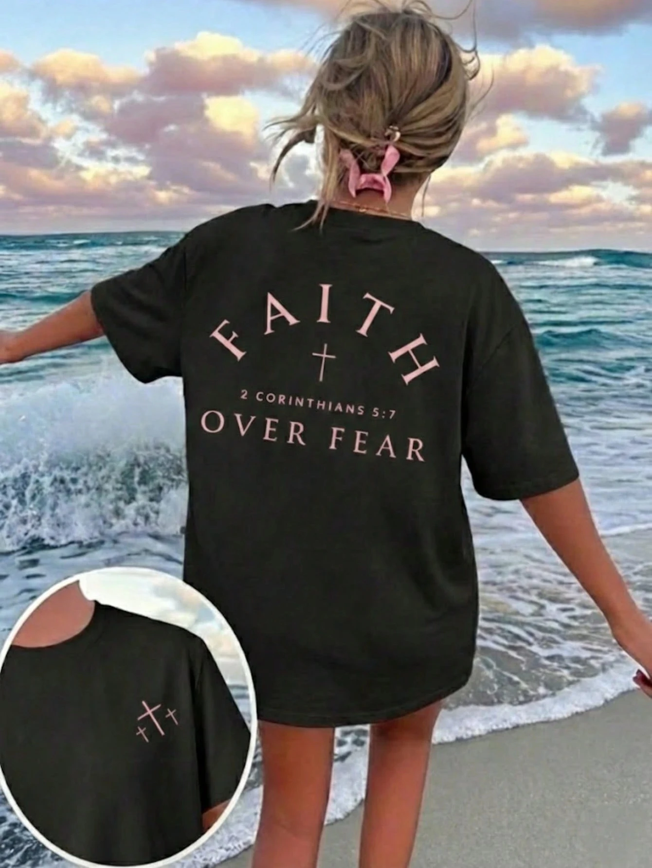 Summer Faith Over Fear Printing T-Shirts Womens T Shirts Basic O-Neck Short Sleeve Tops Casual Woman Clothes