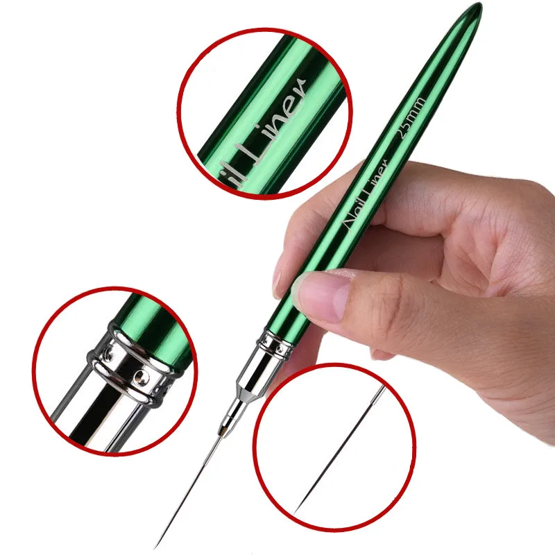 1/6PCS Green Metal Handle Art Liner DIY Painting Brush Drawing Lines Stripe Flower Painting Pen UV Gel Brush