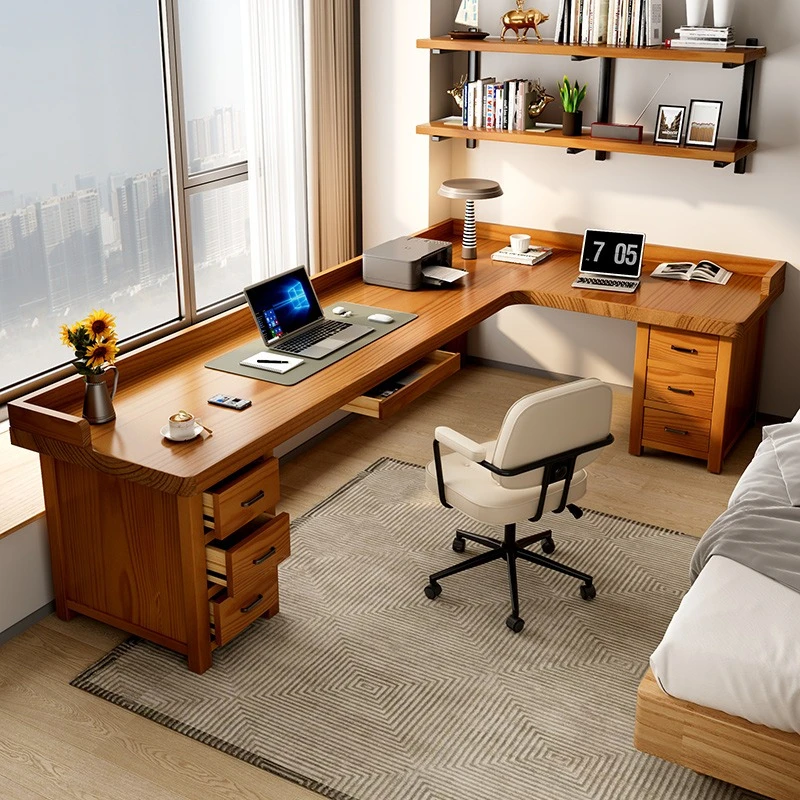 Solid wood corner desk bedroom study double long table