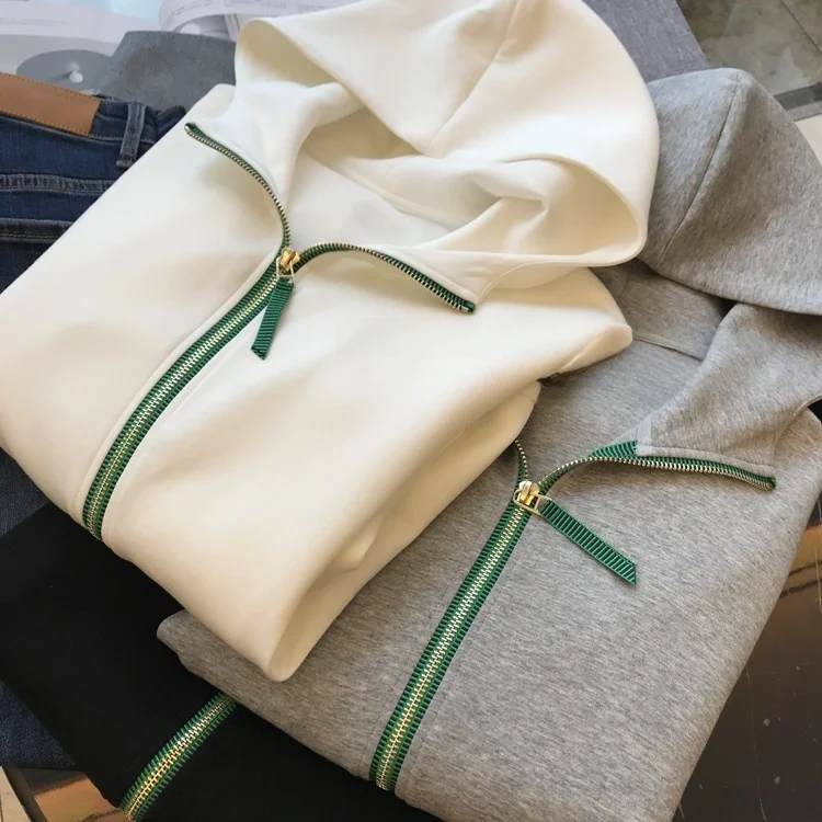 Airy Cotton Zipper Hoodie Cardigan Women's Spring Autumn Style Comfortable Wear Long Sleeve Commute Friendly Korean Design