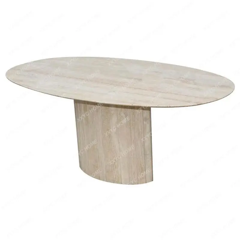 M Marble Long Dining Table Simple Modern Negotiation Hotel Meeting Room Restaurant Light Luxury Oval Travertine Premium