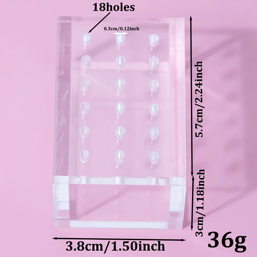 1pc 18 Hole Acrylic Square Nail Drill Storage Box with Nail Cleaning Brush, Suitable for Storing Polished Drill Bits