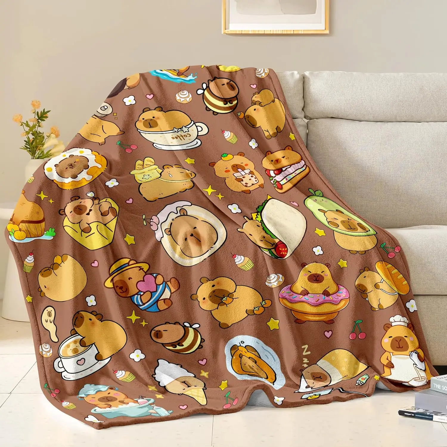 Cute capybara blanket cartoon animal print soft throw kids room decor cozy bedding playful design home textile gift idea