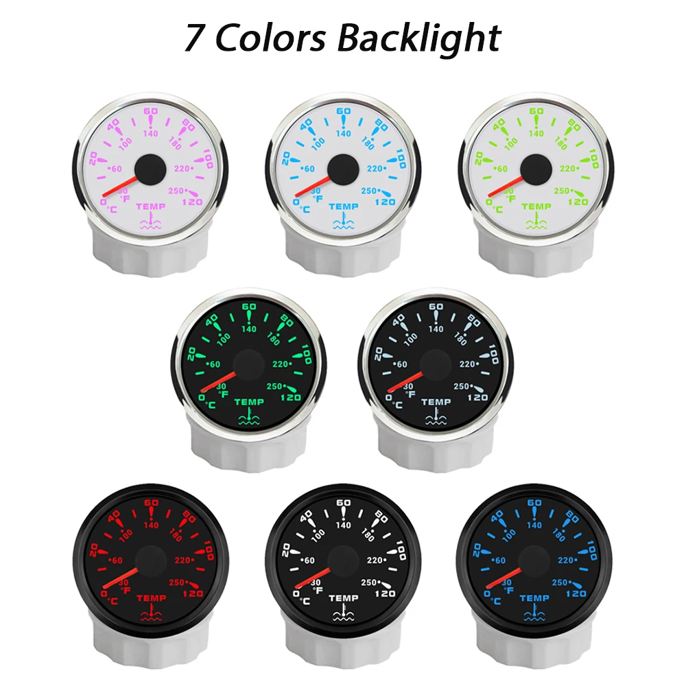 راكسل 52 مللي متر مقياس درجة حرارة الماء 0-120 درجة مع 7 ألوان الخلفية 12 فولت 24 فولت العالمي لسيارة اليخوت قوارب #2