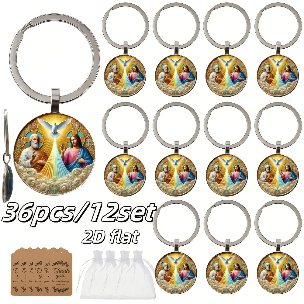 36 piezas/12 juegos de llaveros de la Sagrada Trinidad con tarjeta y bolsa - para bautizo, Día de la Madre/recuerdos de boda