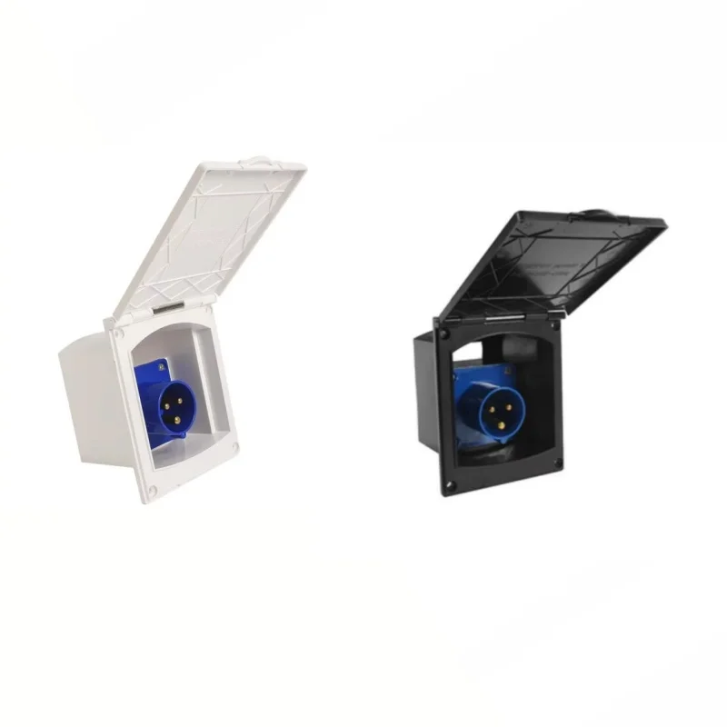 Caravan Mains 230V 16A Flush Hook Up Socket With Cover Waterproof Motorhome Camper Van RV White Black Hook Up Socket