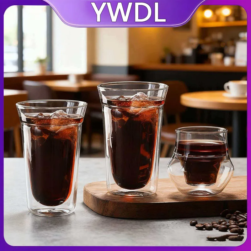 YWDL Doppelwandiges Glasbecher-Set, Espresso-Kaffeetasse, Anti-Verbrühungs-Brandy- und Wein-Schnapsglas, Teetasse, klares Becher-Set, 120/180/280 ml