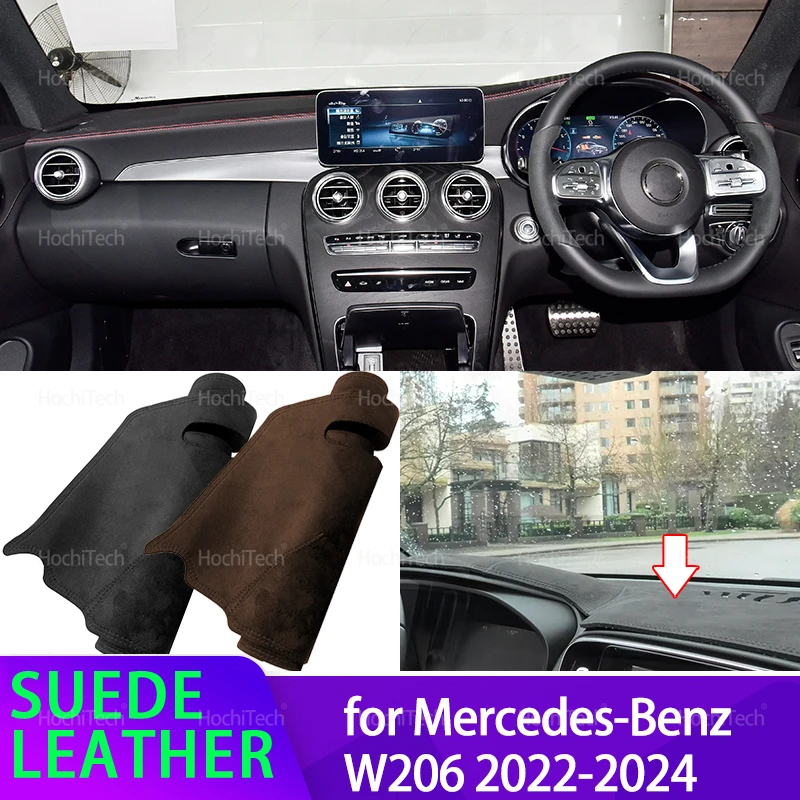 For Mercedes-Benz C-Class W206 2022-2024 Car Dashmat Black/Brown Dashboard Cover Suede Leather Dash Mat Pad Sunshade Accessories